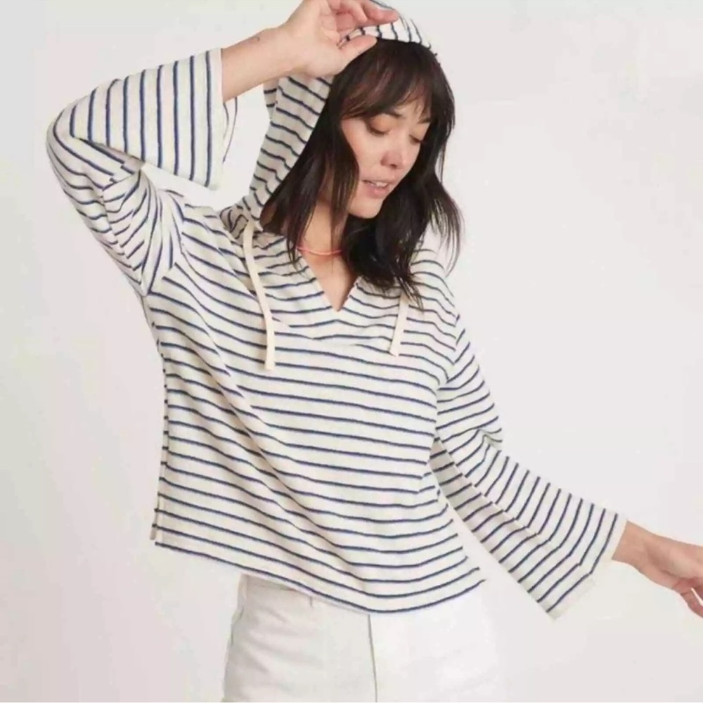 Marine Layer Women's Playa Hoodie Navy/Cream Stripe Size XL